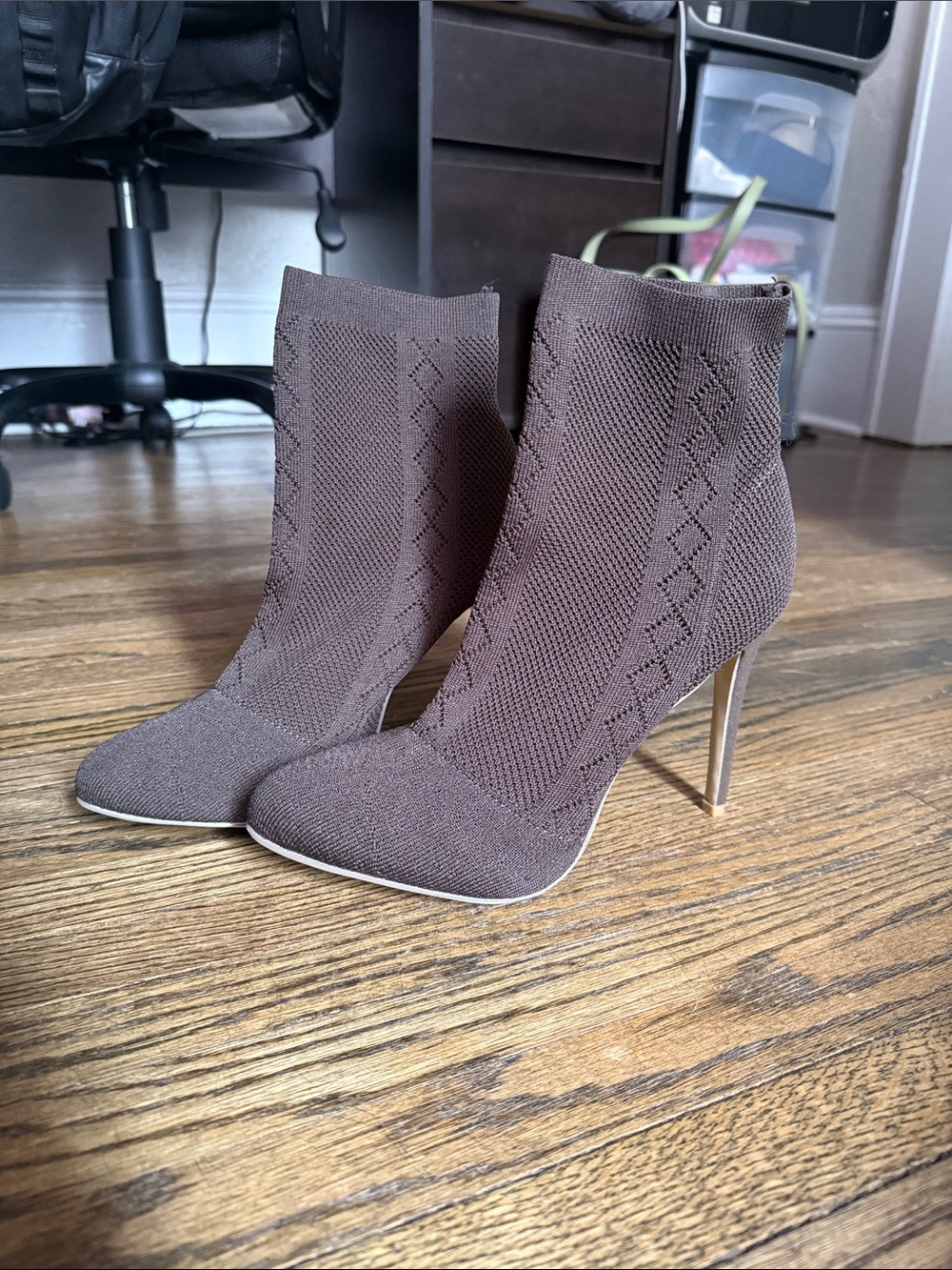Just Fab Brown Knit Sock Ankle Boots